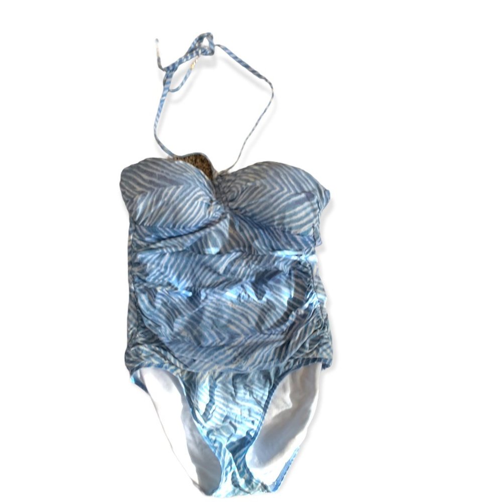 Lauren Ralph Lauren Light Blue/White Stripe One Piece Bathing Suit Swimsuit-Sz 8
